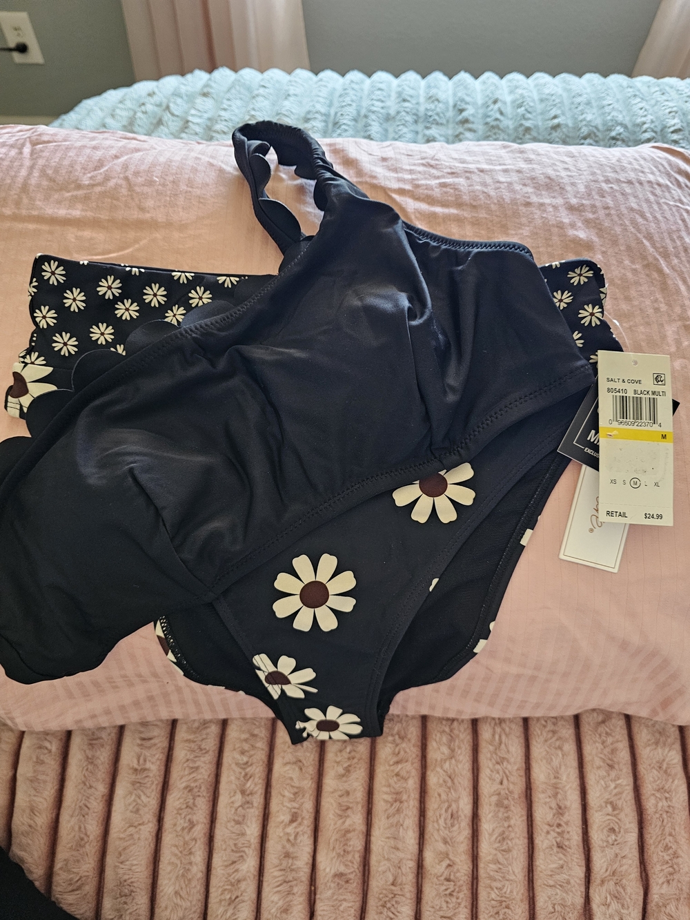 Salt + Cove Black Daisy Print Bikini Set